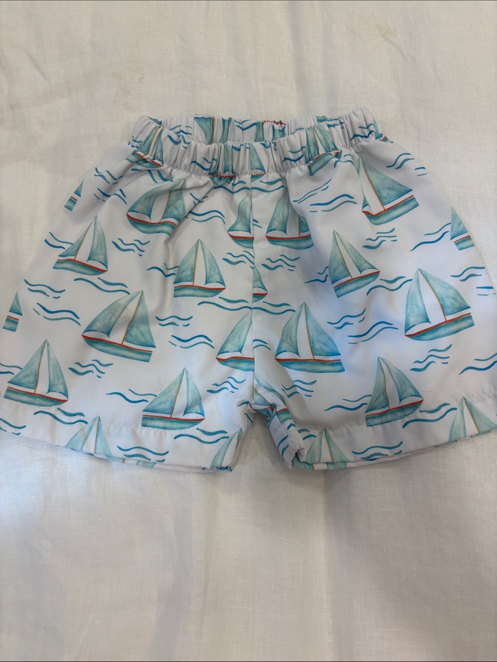 Boys White Sailboat Print Shorts